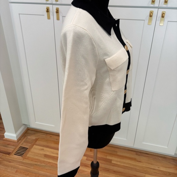 Sezane White and Black Betty Collared Cardigan, Size M; New Without Tags - Picture 3 of 10